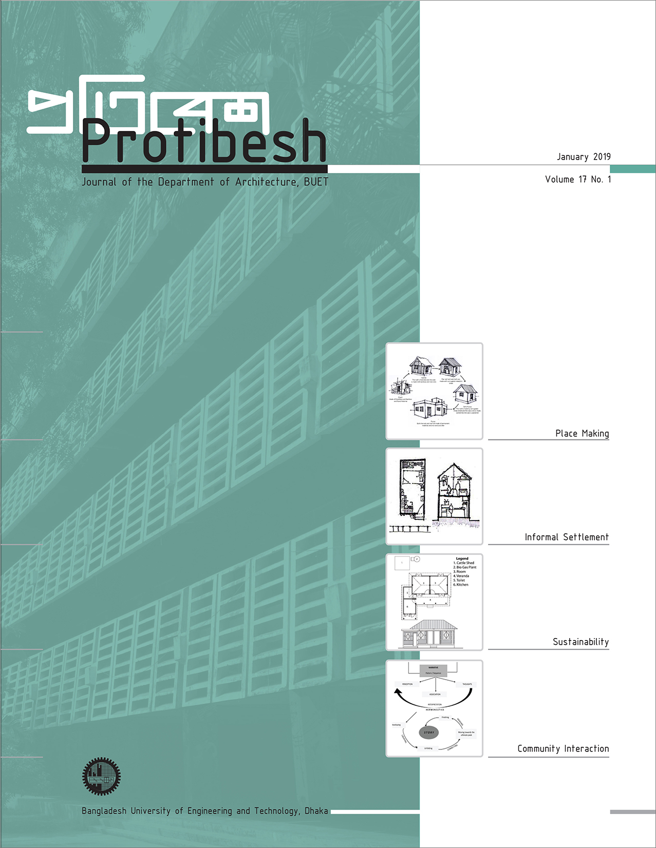 Cover page of Protibesh—Journal of the Department of Architecture, BUET. Volume 17, Number 1, January 2019.